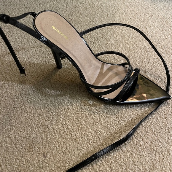 Black Patent Strappy Point Toe Heels - Picture 2 of 6